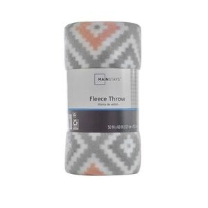 Mainstays Gray and Coral Aztec Fleece Throw